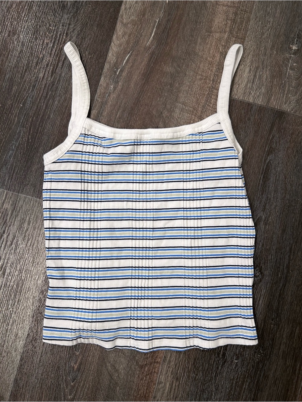 PINK Victoria's Secret White Ribbed Striped Spaghetti Strap Tank